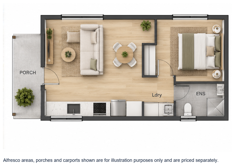 The Abrolhos floor plan — 1 Bed, 1 Bath, 45m²