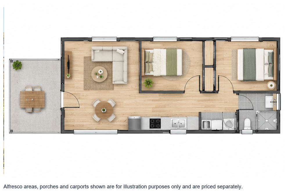 The Argyle floor plan — 2 Bed, 1 Bath, 60m²