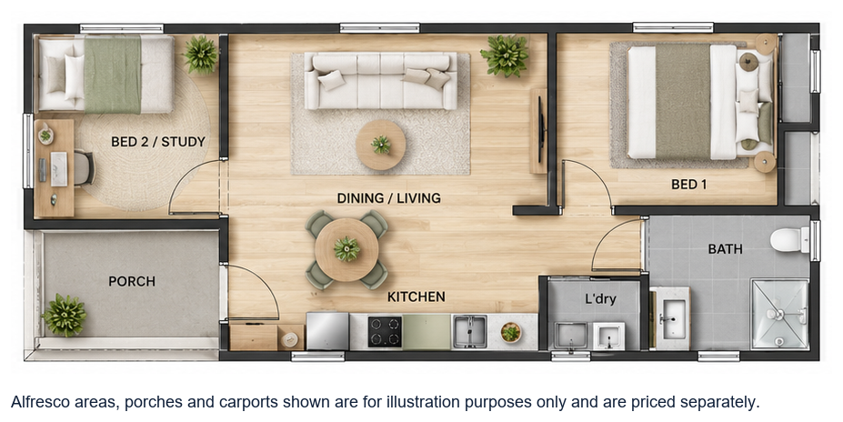 The Ashburton floor plan — 2 Bed, 1 Bath, 60.2m²