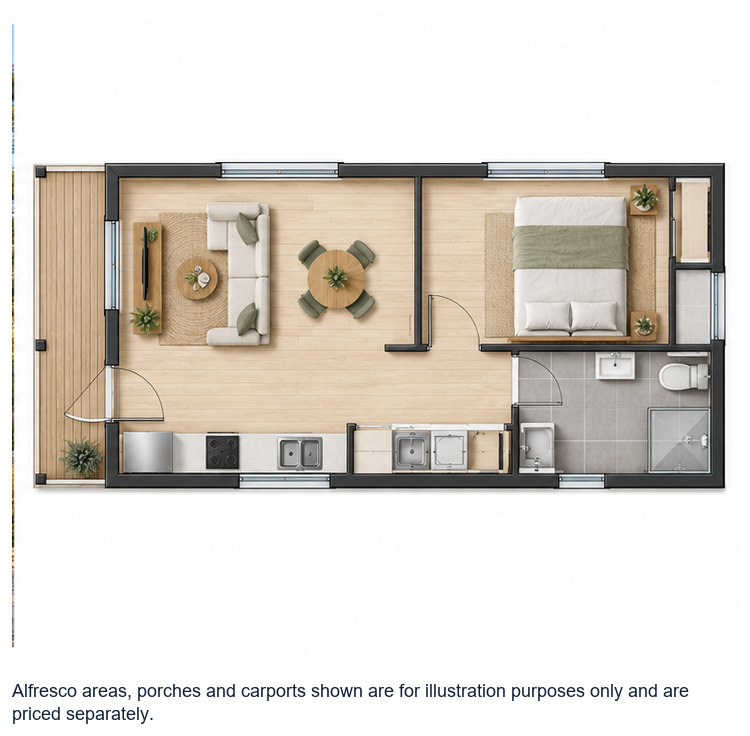 The Augustus floor plan — 1 Bed, 1 Bath, 49m²