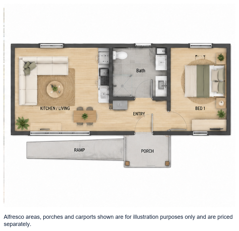 The Chapman floor plan — 1 Bed, 1 Bath, 52.5m²