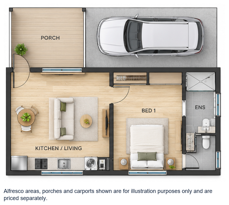 The Dale floor plan — 1 Bed, 1 Bath, 40.5m²