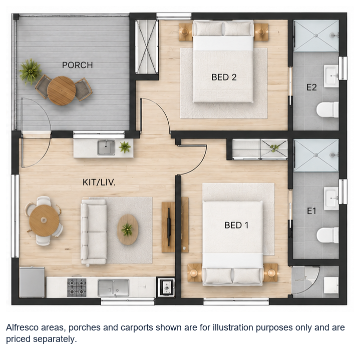The Dalyup floor plan — 2 Bed, 2 Bath, 57m²