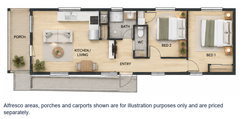 The Karijini floor plan — 2 Bed, 1 Bath, 66m²