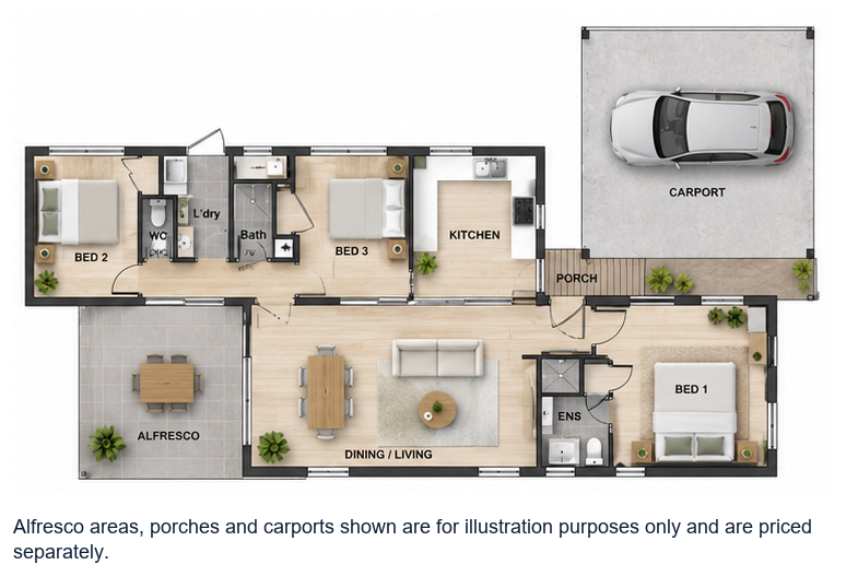 The Milyering floor plan — 3 Bed, 2 Bath, 121m²