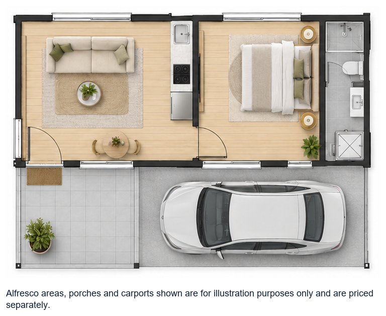 The Serpentine floor plan — 1 Bed, 1 Bath, 36m²