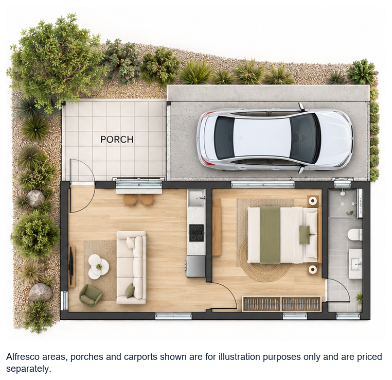 The Shannon floor plan — 1 Bed, 1 Bath, 36m²