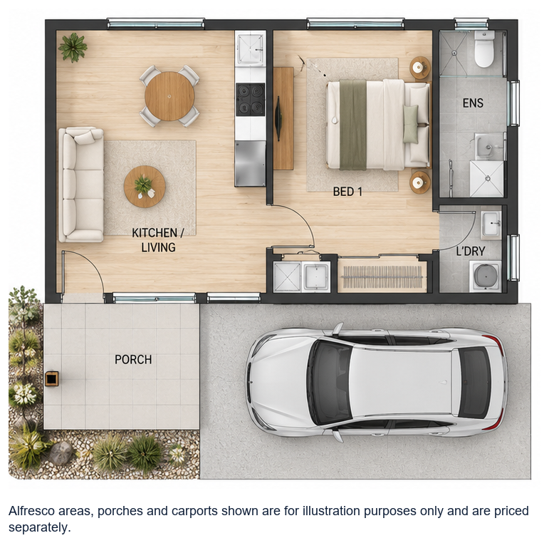 The Sherlock floor plan — 1 Bed, 1 Bath, 40m²
