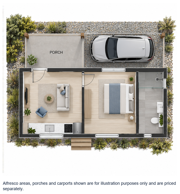 The Steere floor plan — 1 Bed, 1 Bath, 40.5m²